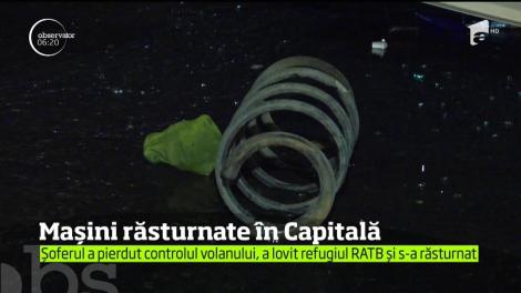 Accidente trase la indigo, în Capitală! Doi şoferi au pierdut controlul volanului şi s-au răsturnat cu autoturismele
