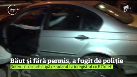 Un şofer vitezoman din Capitală a încercat să scape de poliţiştii de Rutieră şi a ajuns într-un stâlp