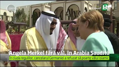 Angela Merkel a sosit în Arabia Saudită pentru o vizită oficială, unde, în ciuda regulilor, cancelarul Germaniei a refuzat să poarte vălul islamic
