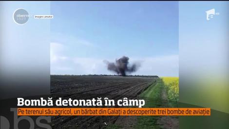 O bombă de aviație de 250 kilograme, din cel de-al doilea Război Mondial, a fost detonată de pirotehnişti ai ISU Galați, chiar în locul unde a fost descoperită