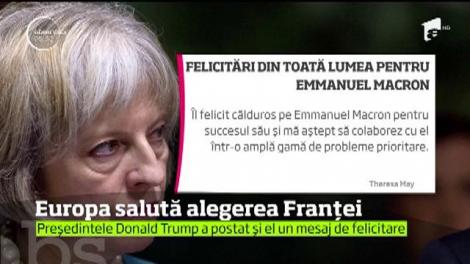 Mai mulţi lideri europeni au salutat, din primele momente, victoria lui Emmanuel Macron, care îndepărtează posibilitatea ca Franţa să urmeze Marea Britanie în retragerea din Uniunea Europeană
