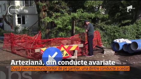 În Galaţi a fost potop, dar nu din cauza ploilor, ci din cauza unor muncitori care se ocupă de modernizarea reţelei de apă din oraş!