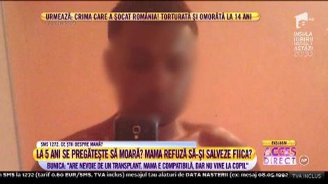 O fetiță de cinci ani stă în fața morții și speră că mama o va salva! Femeia refuză să o ajute pe cea mică să facă transplant de ficat!