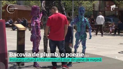 Statuia lui Bacovia a fost făcută din piese de maşini! Ce zic trecătorii despre opera din Bacău