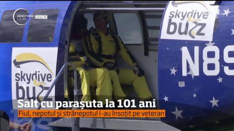 Un veteran din cel de-al Doilea Război Mondial a devenit cea mai în vârstă persoană care sare cu paraşuta în tandem
