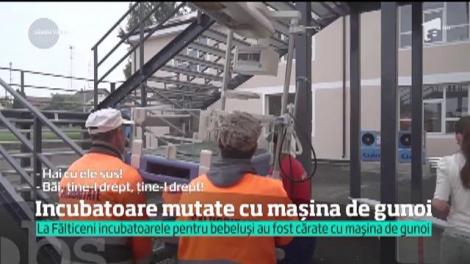 Imagini incredibile în Fălticeni. Incubatoarele maternităţii din oraş au fost mutate cu maşina de la salubritate
