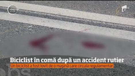 Impact violent pe o şosea din Alba. Un biciclist a fost lovit în plin de o maşină