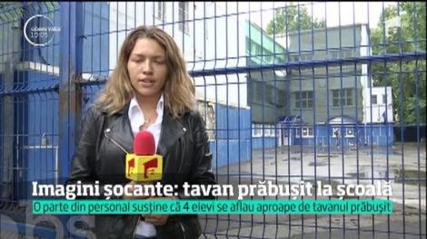 Imagini șocante! Panică într-o şcoală din Capitală, după ce tavanul unui hol întreg s-a prăbuşit