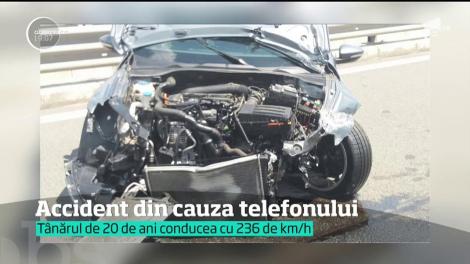 Accident spectaculos pe A3! Un şofer a scăpat ca prin minune, după ce a derapat şi s-a izbit de un parapet