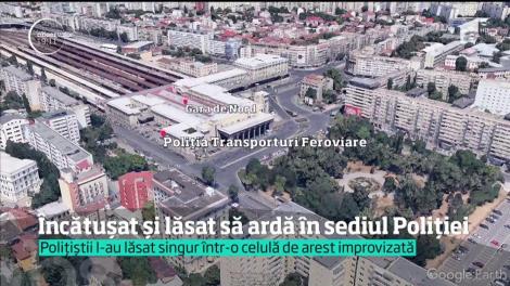 Legat în cătuşe de o ţeavă şi lăsat să ardă chiar în subsolul Poliţiei Feroviare din Gara de Nord