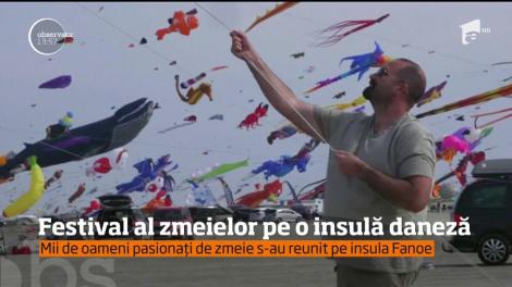 Mii de zmeie de diferite forme, culori şi mărimi s-au înălţat deasupra unei insule din sud-vestul Danemarcei