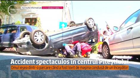 Accident în centrul Piteștiului! Un bătrân de 80 de ani a fost lovit de un autoturism condus de un începător