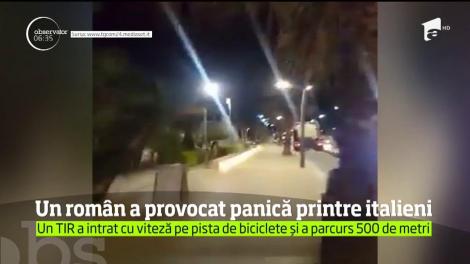 Un TIR înmatriculat în România a provocat panică în Italia, după ce a intrat cu viteză pe pista de biciclete