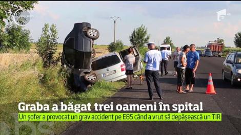 Un cetăţean chinez a provocat un grav accident de circulaţie pe E85. Trei oameni au ajuns la spital