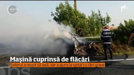 O maşină a ars în totalitate, pe o şosea din Olt