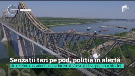 Un celebru cascador italian, senzații tari pe podul de la Cernavodă