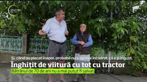 Un bărbat a fost luat de viitură cu tot cu tractor într-o comună din judeţul Tulcea