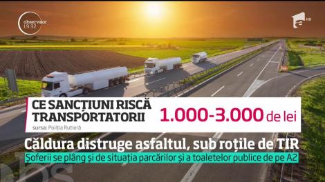 Asfaltul proaspăt turnat pe Autostrada Soarelui, plastilină pentru copii. Se topește sub roțile TIR-urilor