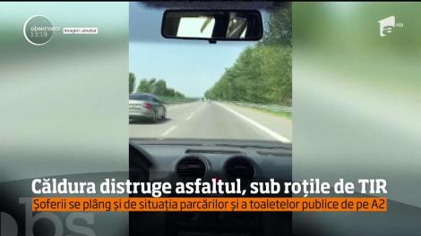 Asfaltul proaspăt turnat pe Autostrada Soarelui pare făcut din plastilină!