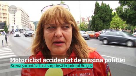 Imagini dramatice în judeţul Braşov! Un motociclist a fost rănit chiar de maşina Poliţiei