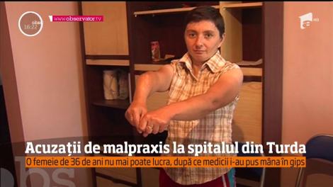 Scandal la spitalul din Turda! O femeie de 36 de ani acuză un ortoped că i-a pus greşit braţul drept în gips
