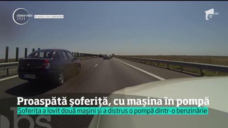 O tânără din Vâlcea, la un pas să dărâme tot într-o benzinărie de pe Autostrada Soarelui