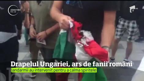 Un grup de fani români a incendiat drapelul Ungariei, înaintea meciului din Campionatul European de Baschet din Cluj