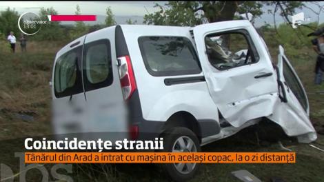 Coincidență stranie sau teribilism! Un tânăr din Arad a intrat de două ori cu maşina în acelaşi copac, la interval de o zi