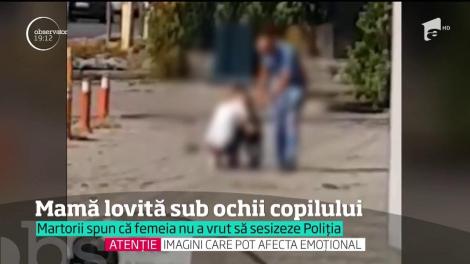 Imagini şocante! O mamă cu un copil este lovită cu pumnul de un bărbat, în plină stradă