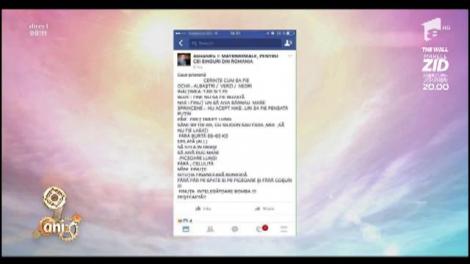 Rubrica "Decât un prieten în plus pe Facebook, mai bine un prieten în minus". Mesajul zilei: "Nu more când vor câini nici eu când vor unii"
