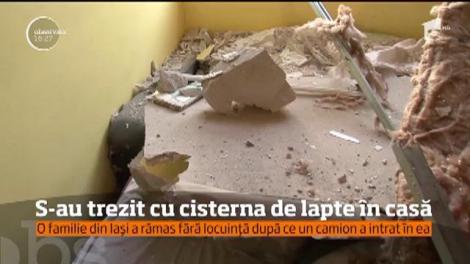 Casa nouă a unei familii din comuna ieşeană Vânători a fost distrusă în câteva clipe, de o cisternă plină cu lapte! Î