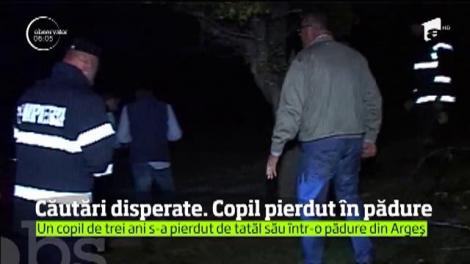 Momente de coşmar pentru Darius, un băieţel de 3 ani, care s-a pierdut de tatăl său într-o pădure din Argeş