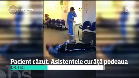 Imagini revoltătoare. Pacient căzut în Spitalul Judeţean din Tulcea, asistentele curăță podeaua!