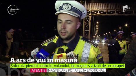 Imagini TERIFIANTE! Un şofer a ars de viu în propria maşină. Scenele de groază au avut loc în Pipera!