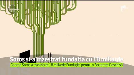 Miliardarul George Soros a transferat 18 miliarde de dolari, cea mai mare parte a averii sale, către Fundaţia pentru o Societate Deschisă, creată de el în 1979