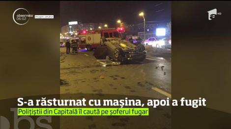 A apăsat acceleraţia prea tare şi s-a răsturnat! Ce au găsit poliţiştii bucureşteni când au ajuns la maşină