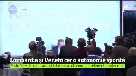 În regiunile italiene Lombardia şi Veneto au avut loc referendumuri în care peste 90 la sută din votanţi s-au pronunţat pentru o autonomie sporită faţă de Guvernul de la Roma