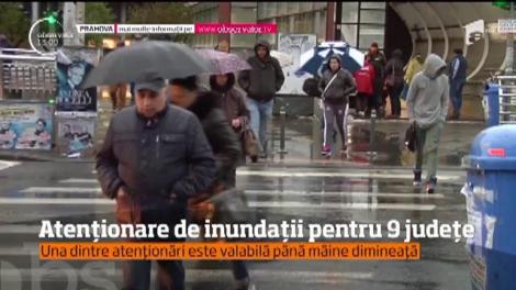 Hidrologii au emis cod galben de inundaţii pentru mai multe râuri din 9 judeţe aflate în sudul şi sud-vestul ţării!