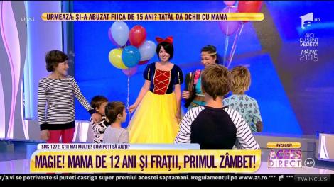 ”Hai să ne jucăm!”. Albă ca Zăpada și Jasmine au adus zâmbetul pe buze  ”mamei” de 12 ani și frățiorilor ei