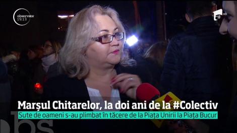 Doi ani de la COLECTIV. Sute de oameni au participat la "Marşul chitarelor", în memoria victimelor: "Eram sigură că o să mor. Mi-am stins părul să nu îmi ardă faţa, să pot fi recunoscută"
