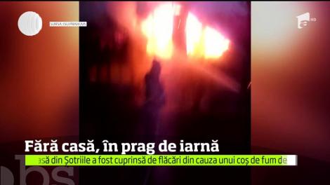 O casă din Șotriile a fost cuprinsă de flăcări din cauza unui coș de fum defect