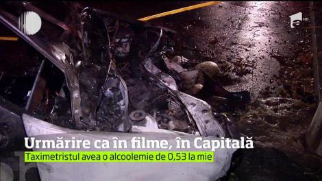 O urmărire ca în filme a fost la un pas să se încheie cu o tragedie în București. Mașina a ars complet. Ce s-a întâmplat cu șoferul
