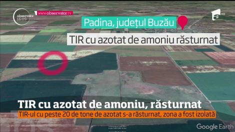 TIR cu azotat de amoniu, răsturnat la limita judeţelor Buzău şi Ialomiţa