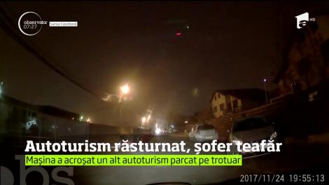 Camera de bord a unui autoturism a surprins, aseară, un accident. spectaculos pe o şosea din Popeşti-Leordeni!