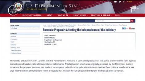 Controversatele Legi ale Justiţiei au stârnit o reacţie dură şi din partea Statelor Unite ale Americii