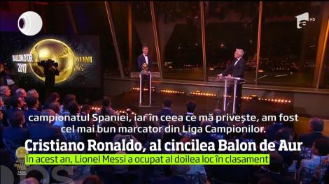 Cristiano Ronaldo a câştigat pentru a cincea oară Balonul de Aur