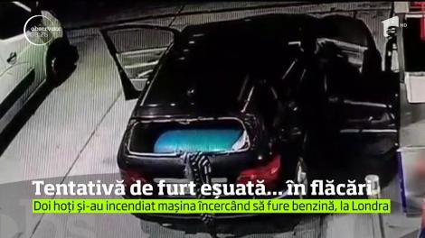 Tentativă de furt eșuată. Au vurt să fure combustibil de la o benzinărie, dar n-au reuşit decât să-şi dea foc la maşină!