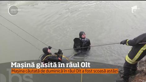 Mașina căzută în râul Olt a fost găsită. Un tânăr de 30 de ani din Oneşti şi-a pierdut viaţa