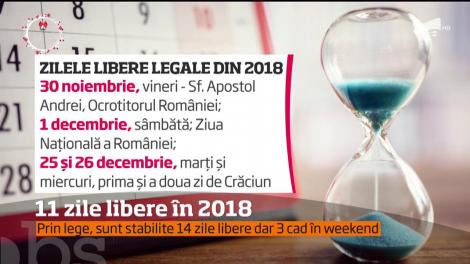 11 zile libere în 2018