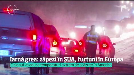 Iarnă grea: zăpezi în SUA, furtuni în Europa
